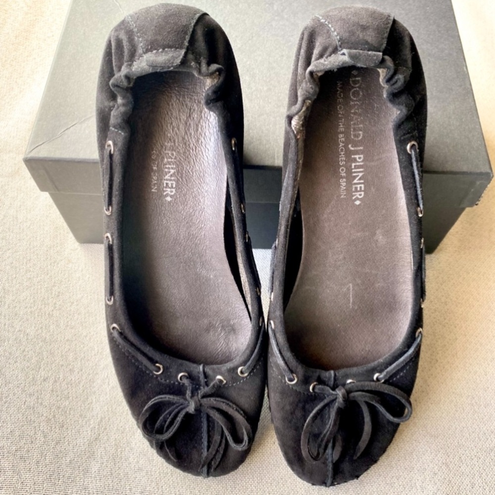 Donald J. Pliner Polly Black Suede Low Heeled Ballet Slip Ons